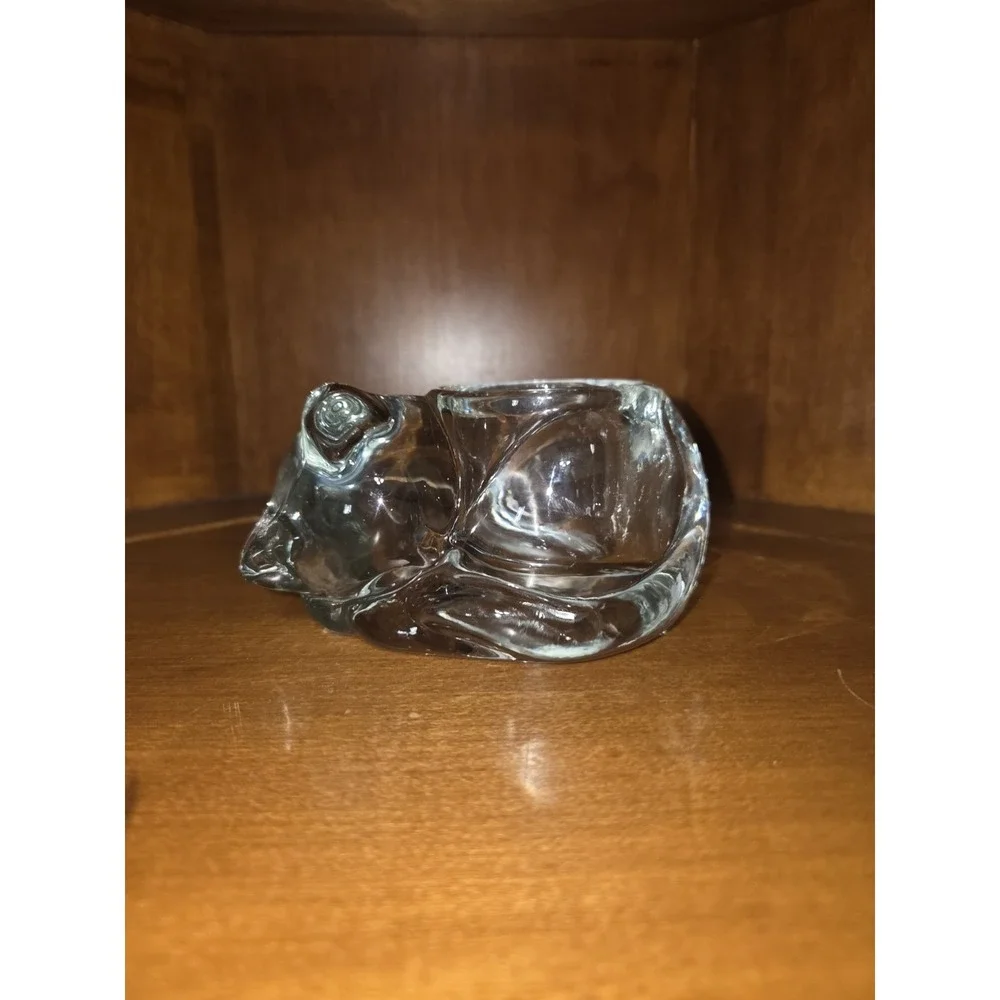 Indiana Glass Sleeping Cat Kitten Glass Votive Candle Holder Vintage